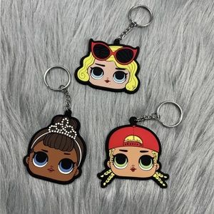 3 LOL Doll Head Surprise! Rubber Charm Key Chains Stocking Stuffers